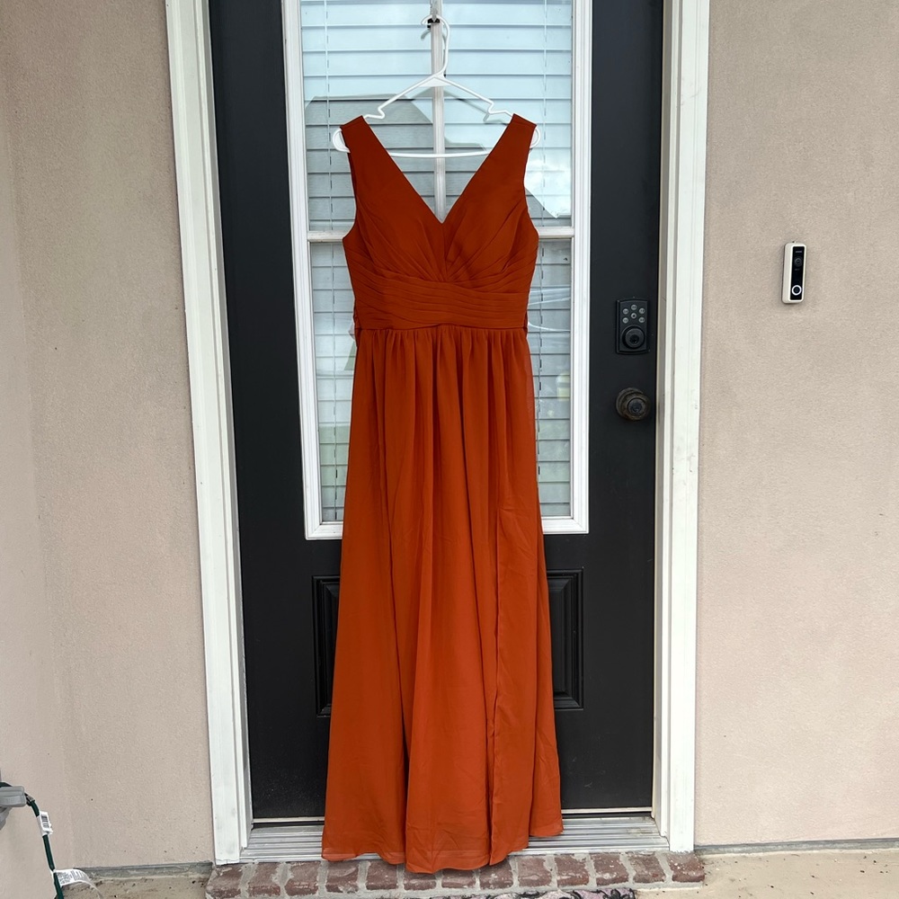 KKarine Double V-neck Ruched Chiffon Long Formal Evening Gown with Slit
